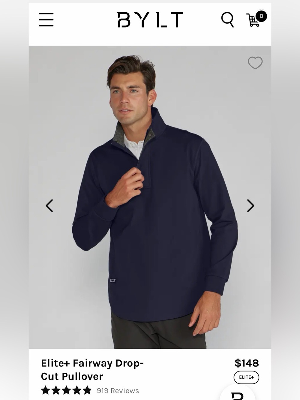 BYLT Men’s Elite Fairway Navy Blue Quarter-Zip Pullover Jacket - Large